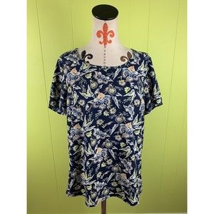 Faded Glory Women’s Blouse Round Neck Short Sleeve Floral Print Pullover Size L